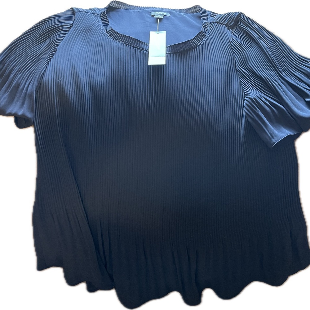 Ann Taylor Navy Pleated Blouse